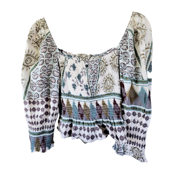 Z&L Europe Sz S Isis Smocked Peplum Multi-color Patchwork Top Milkmaid Babydoll - Picture 5 of 12